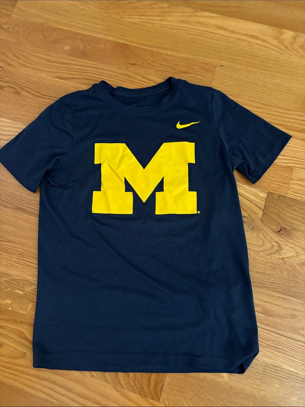 Nike Kids University of Michigan Navy Blue Short Sleeve Tee with Yellow 'M' Logo